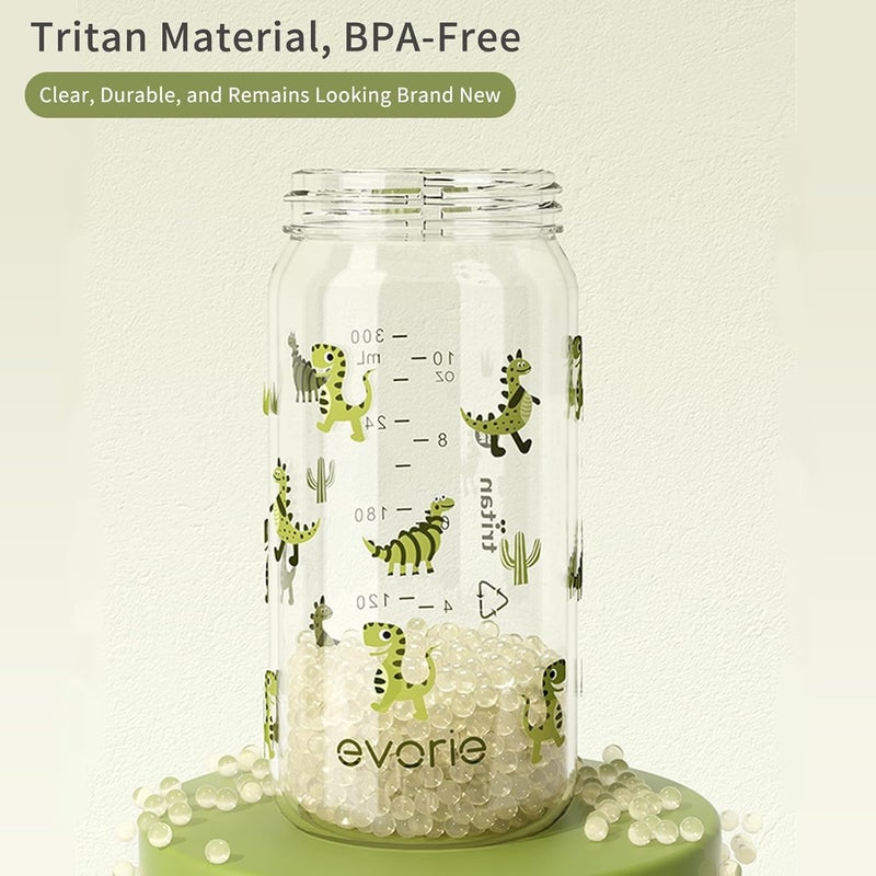 evorie Tritan Spill Proof Toddler Straw Sippy Cup, 10 oz for Baby and Toddlers 1-3 Years Old, No Spill Straw Water Bottle with Removable Handles, Ideal for School, BPA-Free, Green Dino (New) - Image 5